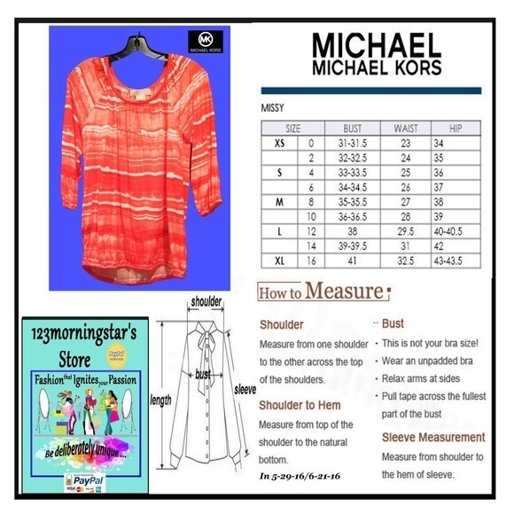 MICHAEL Michael Kors NEW CORAL REEF Dopamine Tie Dye Stripe Peasant Blouse PS - Picture 11 of 11